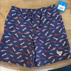 Columbia Navy and Red Printed Boys Swim Trunks